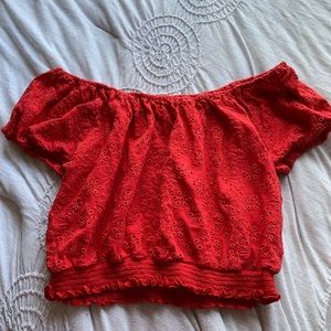 Hollister over the shoulder red textured top